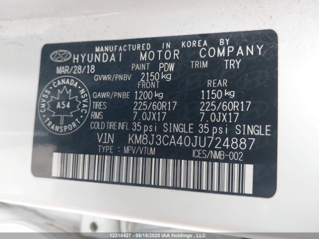 KM8J3CA40JU724887 Hyundai Tucson Limited/sport And Eco/se