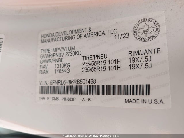 5FNRL6H86RB501498 Honda j35y7