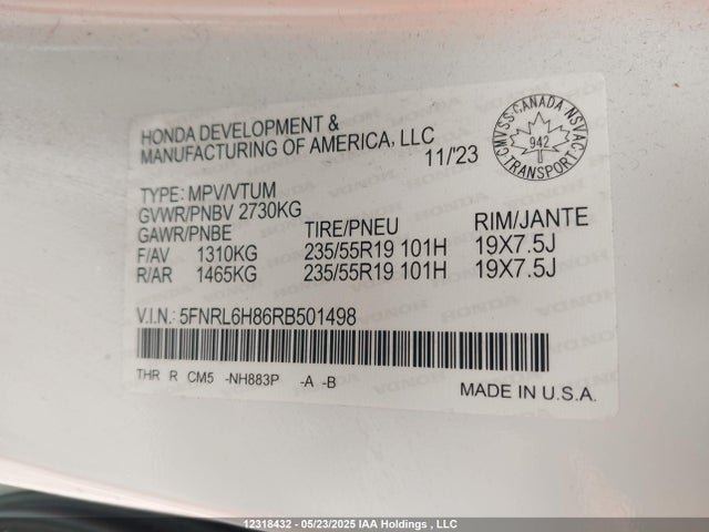5FNRL6H86RB501498 Honda j35y7