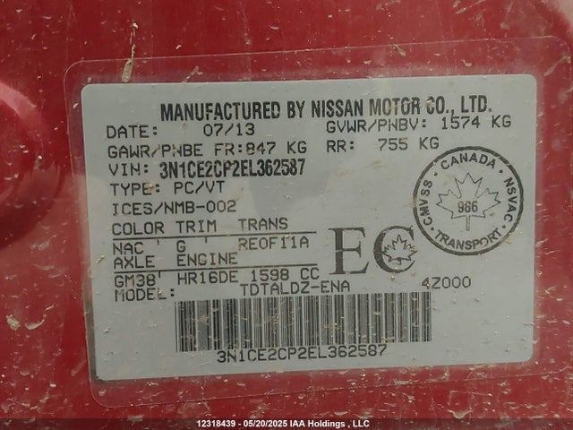 Nissan 2014 2014 3N1CE2CP2EL362587 Image 9