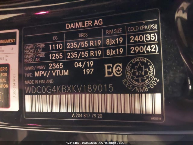 WDC0G4KBXKV189015 Mercedes-Benz m274
