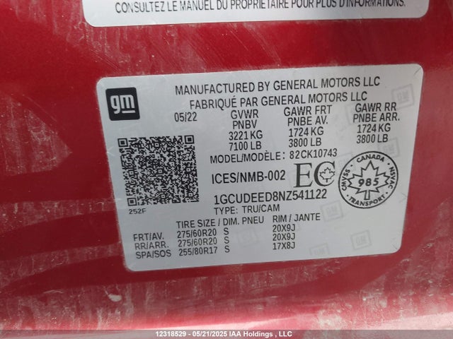 1GCUDEED8NZ541122 Chevrolet l84