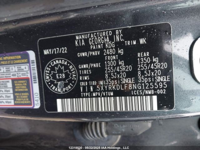 5XYRKDLF8NG125595 KIA Sorento