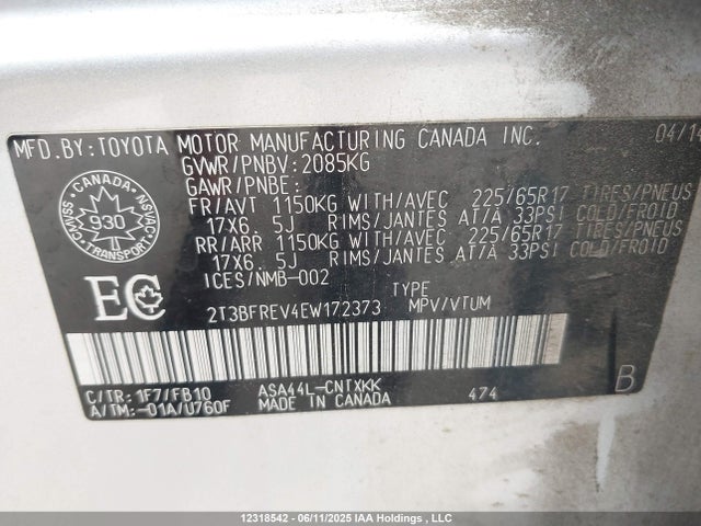 2T3BFREV4EW172373 Toyota 2ar-fe