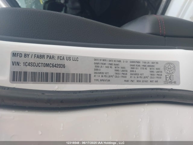 1C4SDJCT0MC642036 Dodge Durango