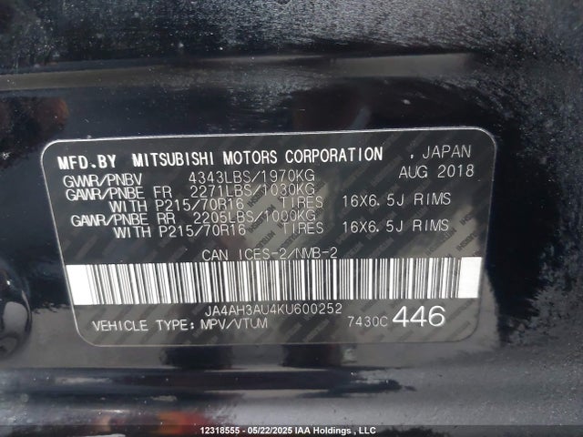 JA4AH3AU4KU600252 Mitsubishi mivec