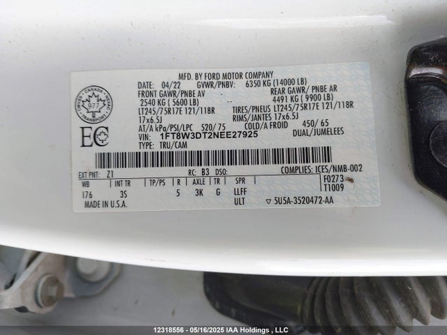 1FT8W3DT2NEE27925 Ford 2022