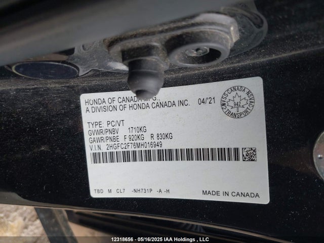 Honda l15b7 2021 2HGFC2F76MH016949 Image 9