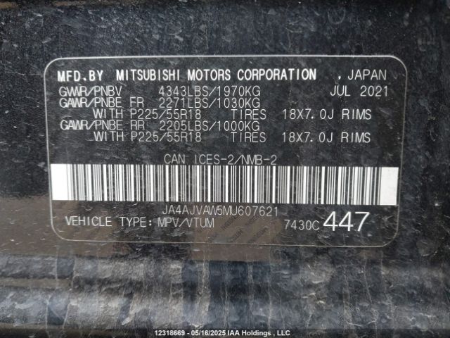 JA4AJVAW5MU607621 Mitsubishi mivec