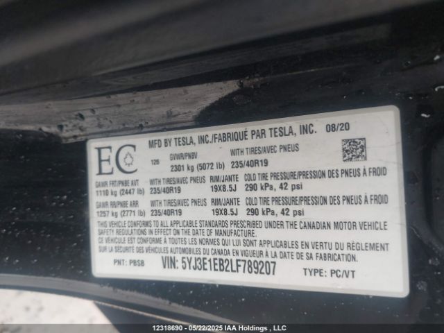 5YJ3E1EB2LF789207 Tesla MODEL 3