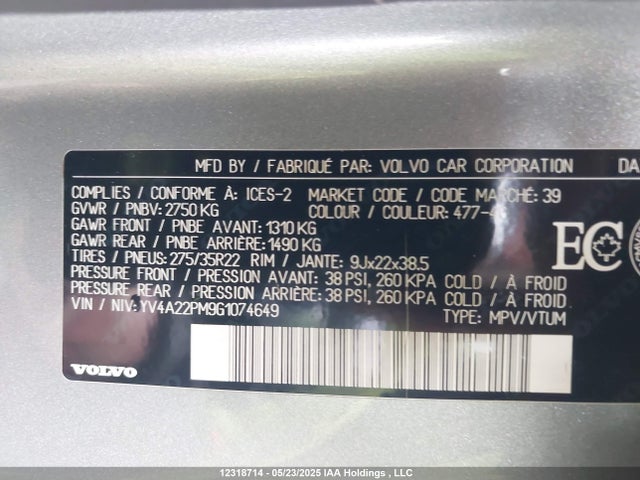 YV4A22PM9G1074649 Volvo b4204t27