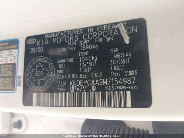 KNDEPCAA9M7154987 KIA nu mpi
