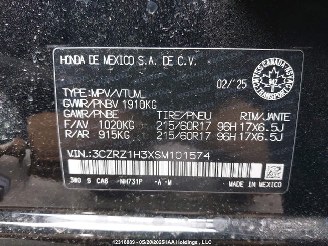 3CZRZ1H3XSM101574 Honda k20z5