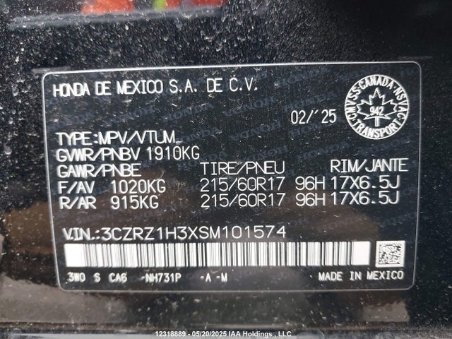 3CZRZ1H3XSM101574 Honda k20z5