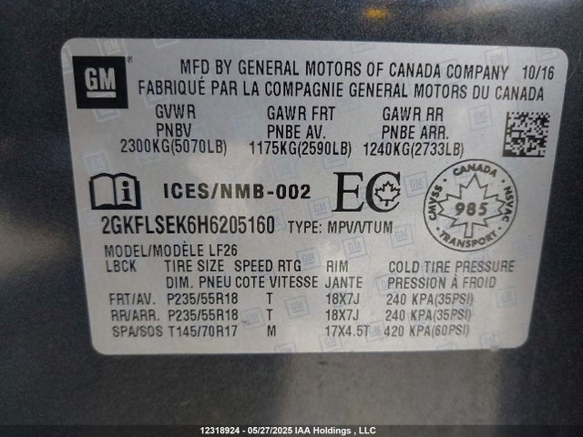 GMC lea - sidi: spark ignited direct injection, e85 max, alum 2017 2GKFLSEK6H6205160 Image 9