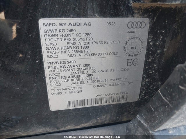WA1EAAFY6P2153836 Audi 45 tfsi