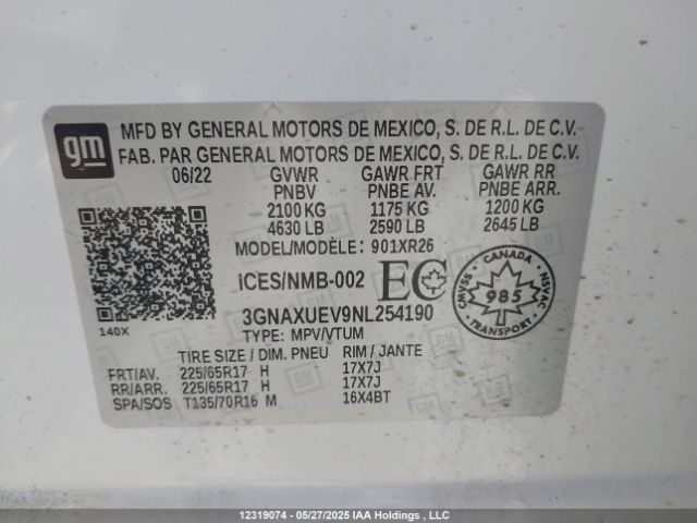3GNAXUEV9NL254190 Chevrolet Equinox