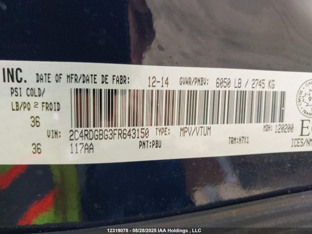 2C4RDGBG3FR643150 Dodge 2015