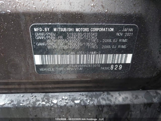 Mitsubishi Outlander 2022 JA4J4VA8XNZ613010 Image 18