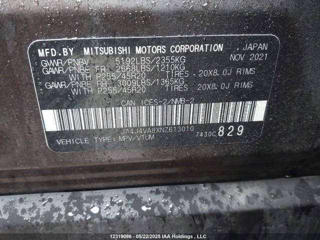 Mitsubishi Outlander 2022 JA4J4VA8XNZ613010 Image 9