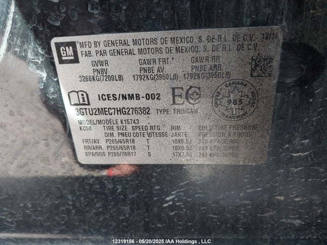 3GTU2MEC7HG276382 GMC l83 -spark ignited direct injection, variable valve timing, afm, e85 max, alum