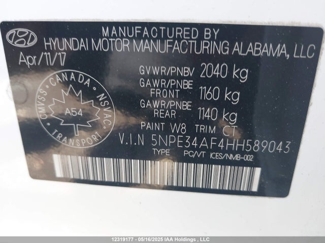 5NPE34AF4HH589043 Hyundai 2017