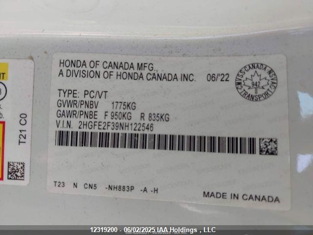 2HGFE2F39NH122546 Honda Civic
