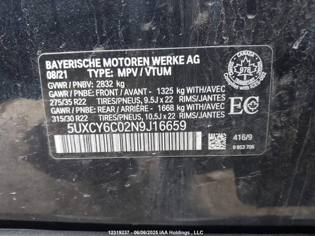 5UXCY6C02N9J16659 BMW X6 Xdrive40i