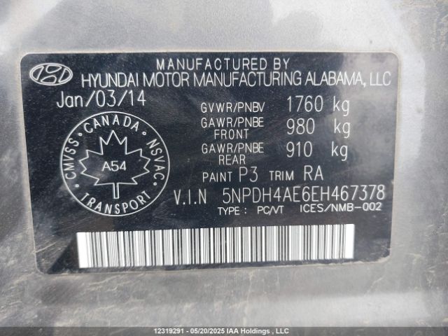 5NPDH4AE6EH467378 Hyundai Elantra Se/sport/limited