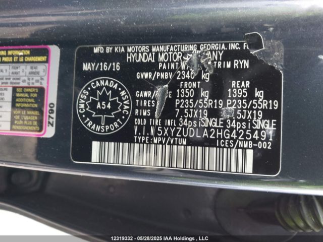 5XYZUDLA2HG425491 Hyundai Santa Fe Sport 2.0t Limited
