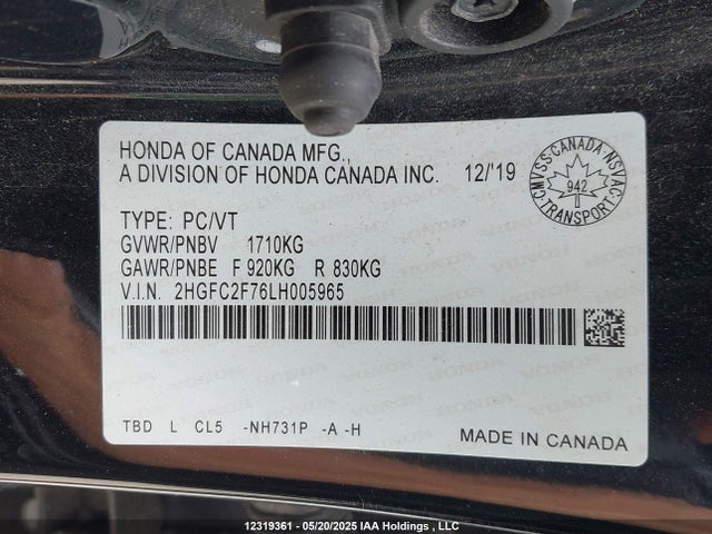 2HGFC2F76LH005965 Honda k20c2