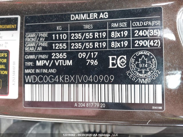 WDC0G4KBXJV040909 Mercedes-Benz m274