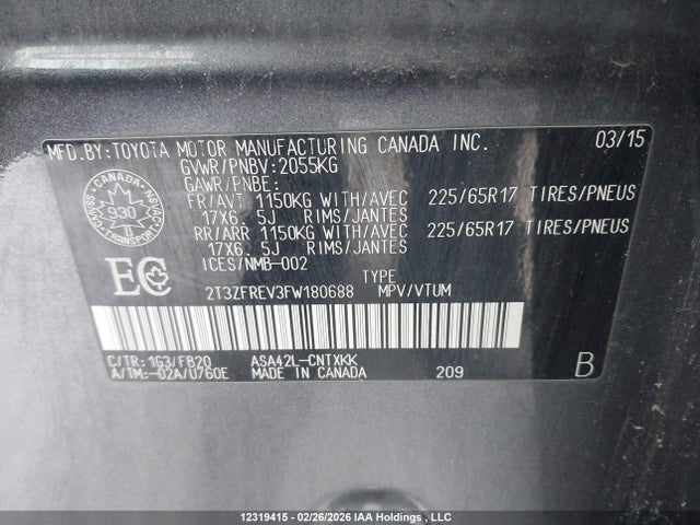 2T3ZFREV3FW180688 Toyota RAV4 LE