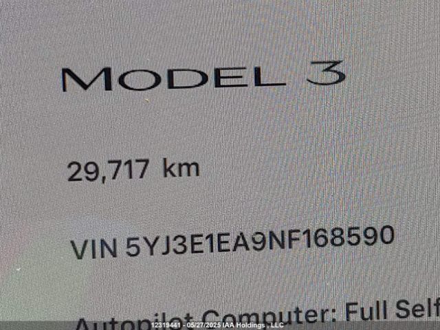5YJ3E1EA9NF168590 Tesla MODEL 3