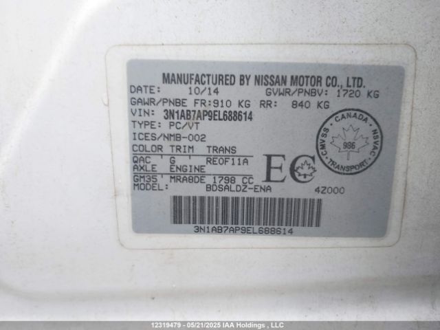 3N1AB7AP9EL688614 Nissan 2014