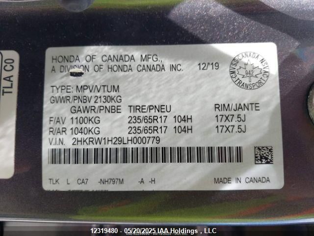 2HKRW1H29LH000779 Honda l15be