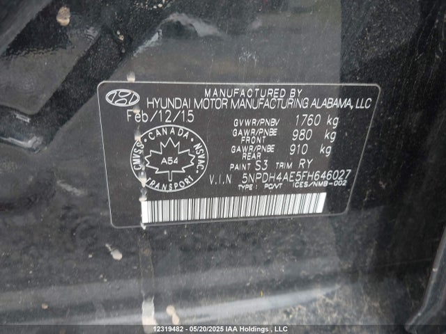 Hyundai dohc mpi nu 2015 5NPDH4AE5FH646027 Image 9
