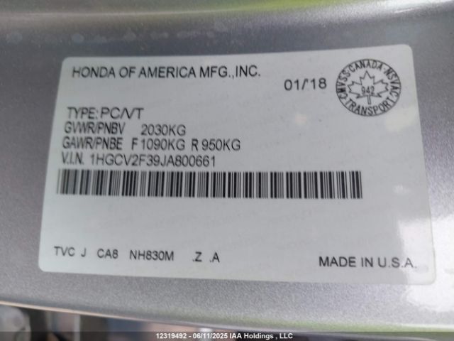 1HGCV2F39JA800661 Honda Accord Sport