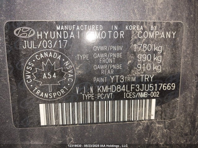 KMHD84LF3JU517669 Hyundai mpi nu