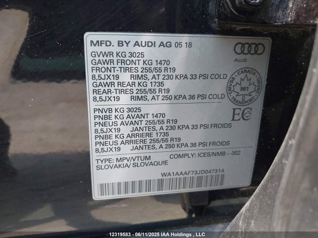 WA1AAAF73JD047314 Audi Q7 PREMIUM