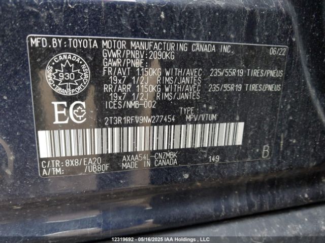 2T3R1RFV9NW277454 Toyota a25a-fks