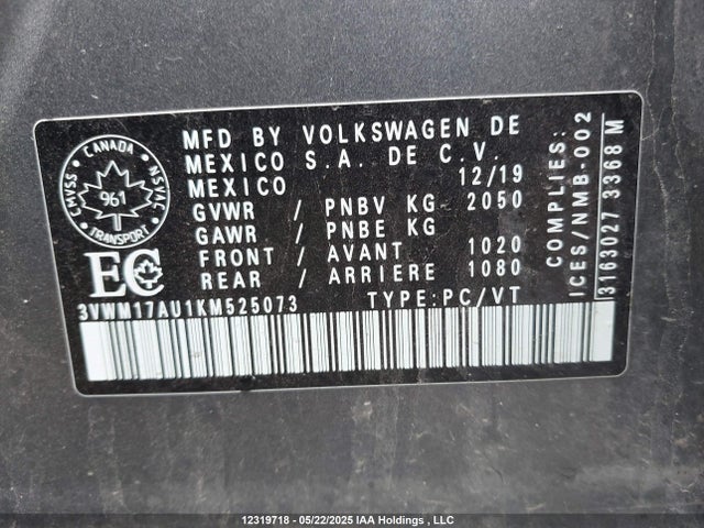 3VWM17AU1KM525073 Volkswagen Golf