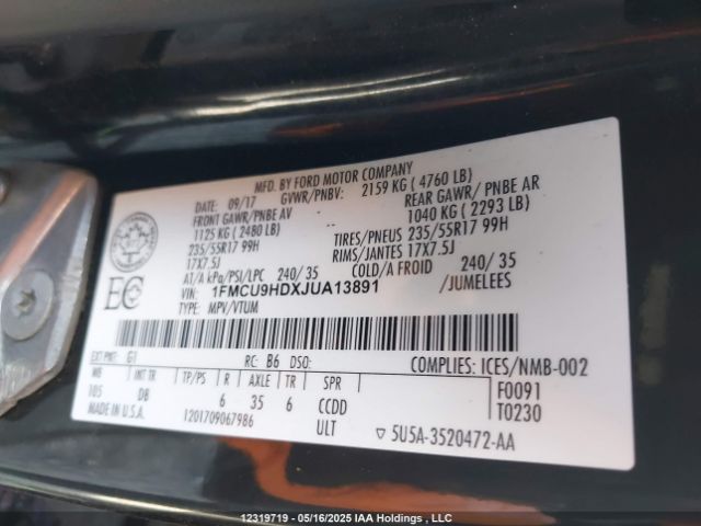 1FMCU9HDXJUA13891 Ford 1.5l gtdi sigma w/premium fuel