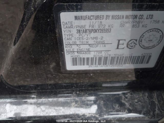 3N1AB7AP0KY265953 Nissan Sentra