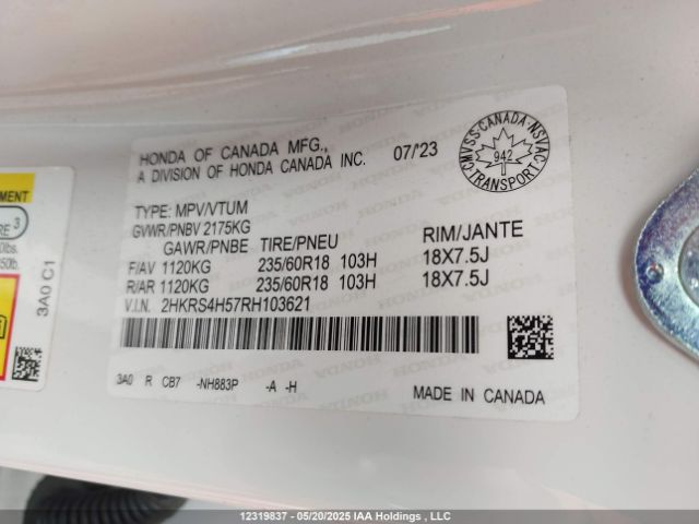 2HKRS4H57RH103621 Honda Cr-v Sport