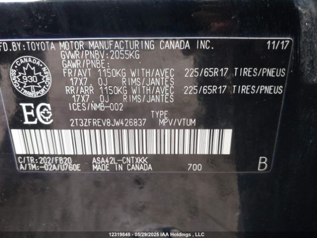 2T3ZFREV8JW426837 Toyota 2ar-fe