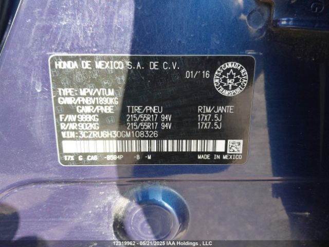 3CZRU6H30GM108326 Honda HR-V LX