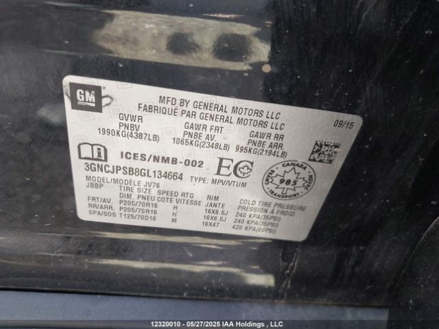 3GNCJPSB8GL134664 Chevrolet luv - mfi, vvt, alum, gme e85 max