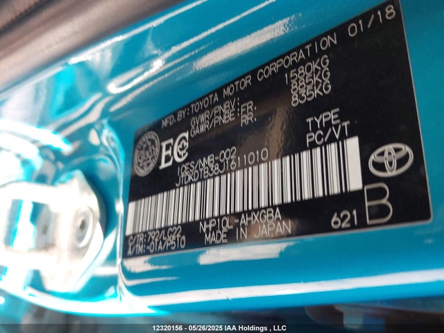 JTDKDTB38J1611010 Toyota 1nz-fxe+1lm