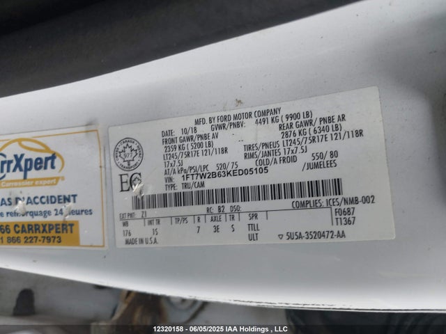 1FT7W2B63KED05105 Ford 2019